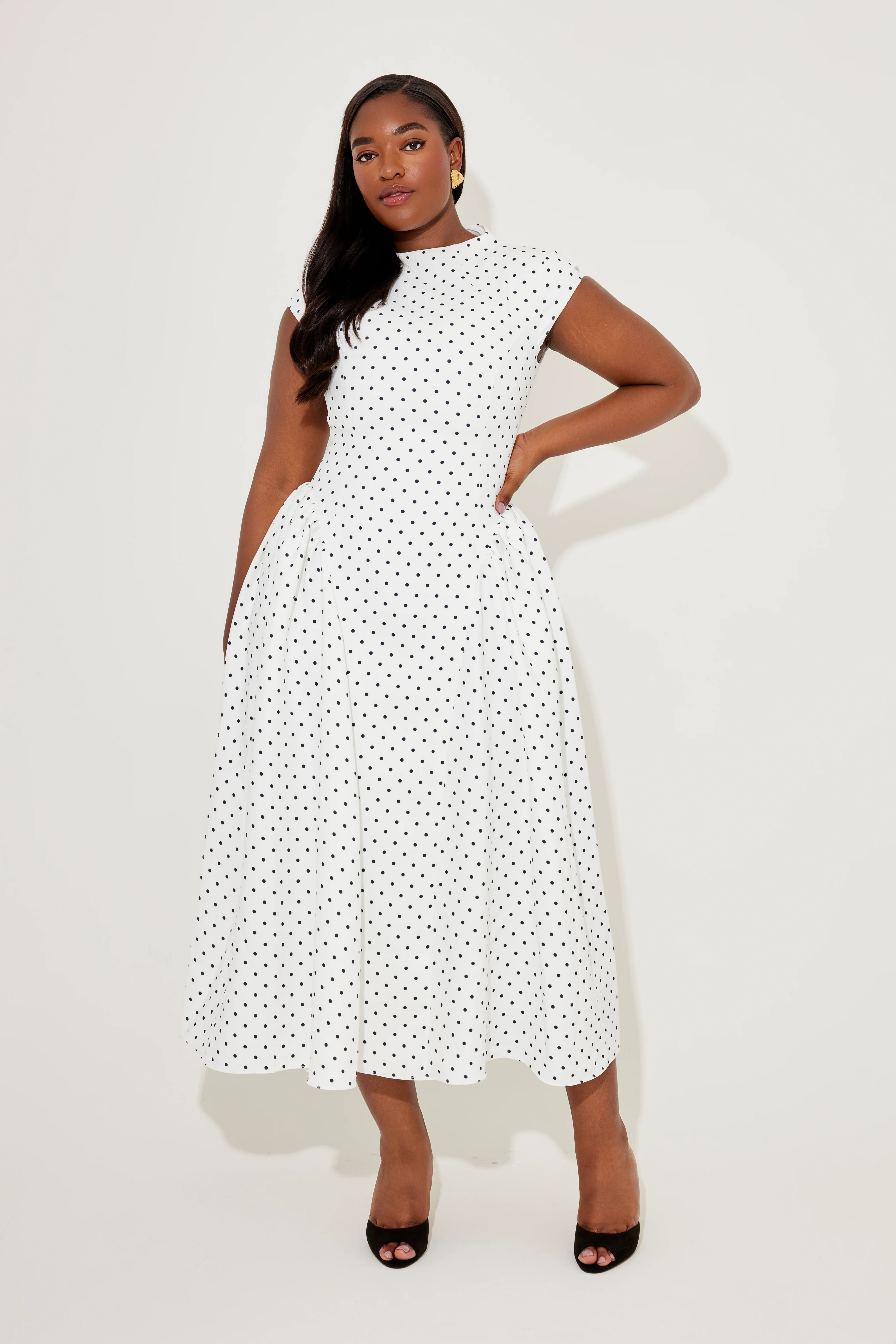 Cap Sleeve Gathered Midi Dress - Image 5