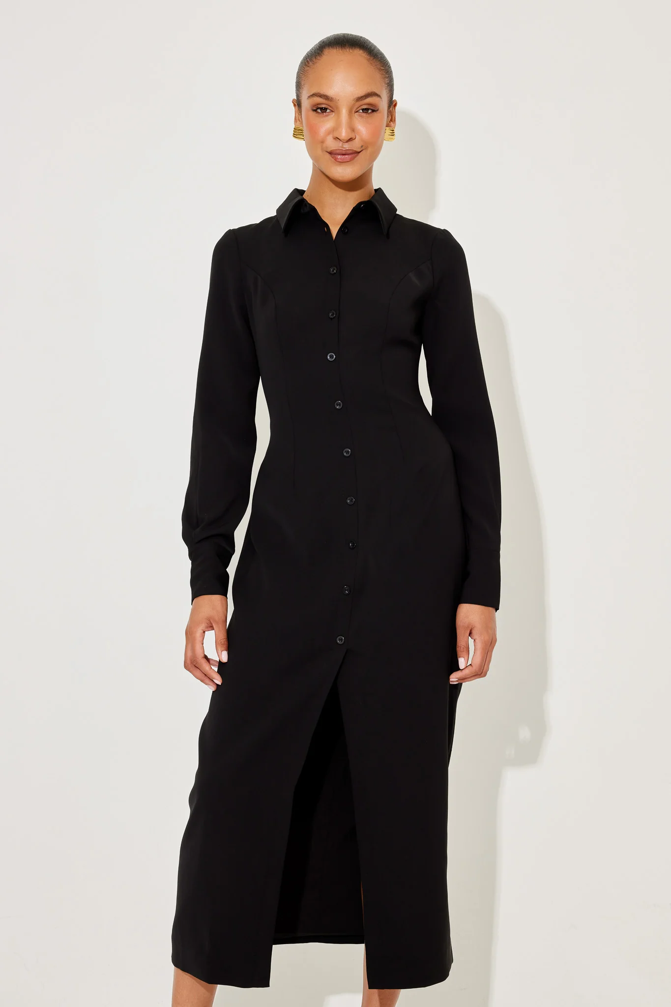 Long Sleeve Collar Maxi Dress - Image 3