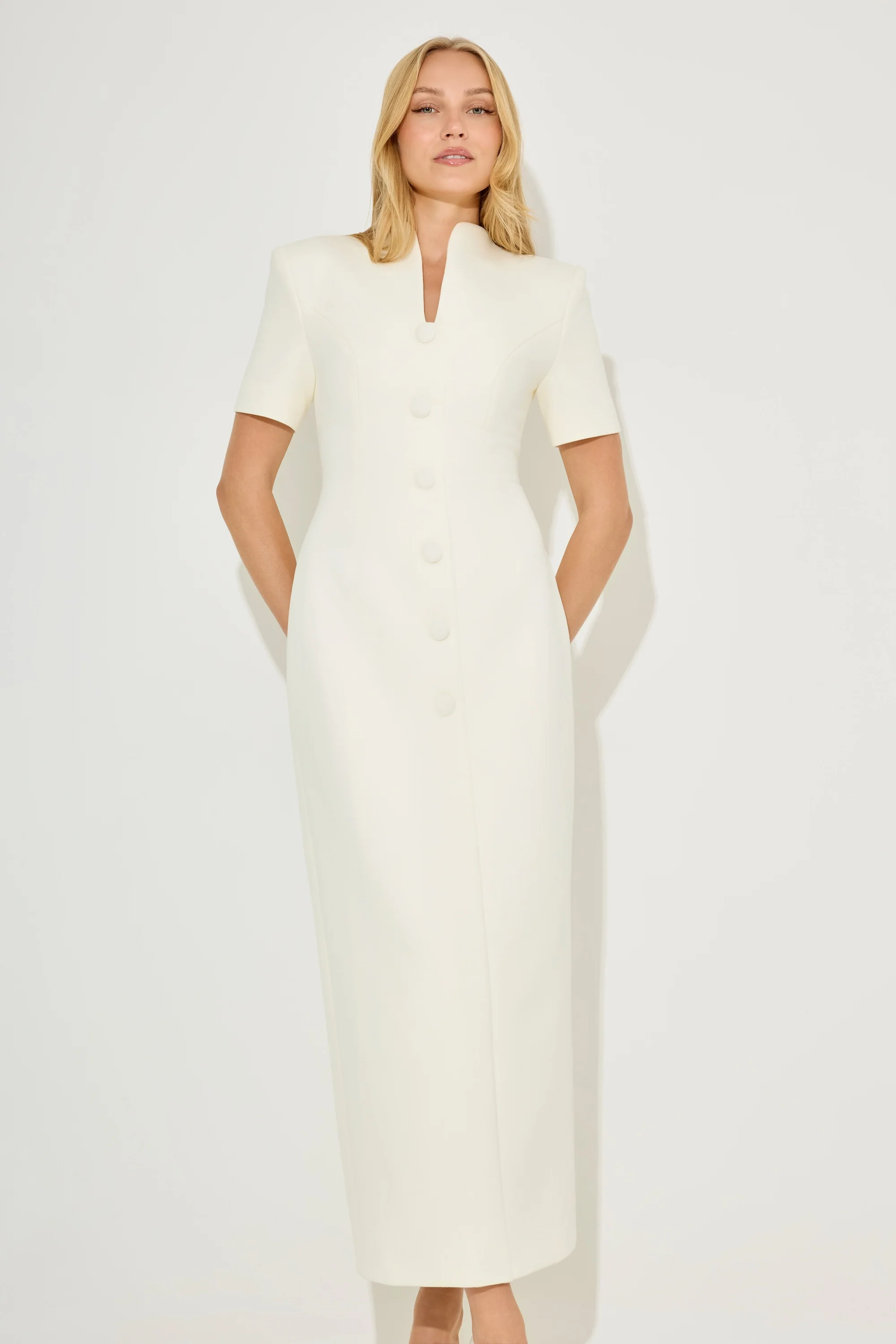 Cotton Mix Button Midi Dress - Image 3