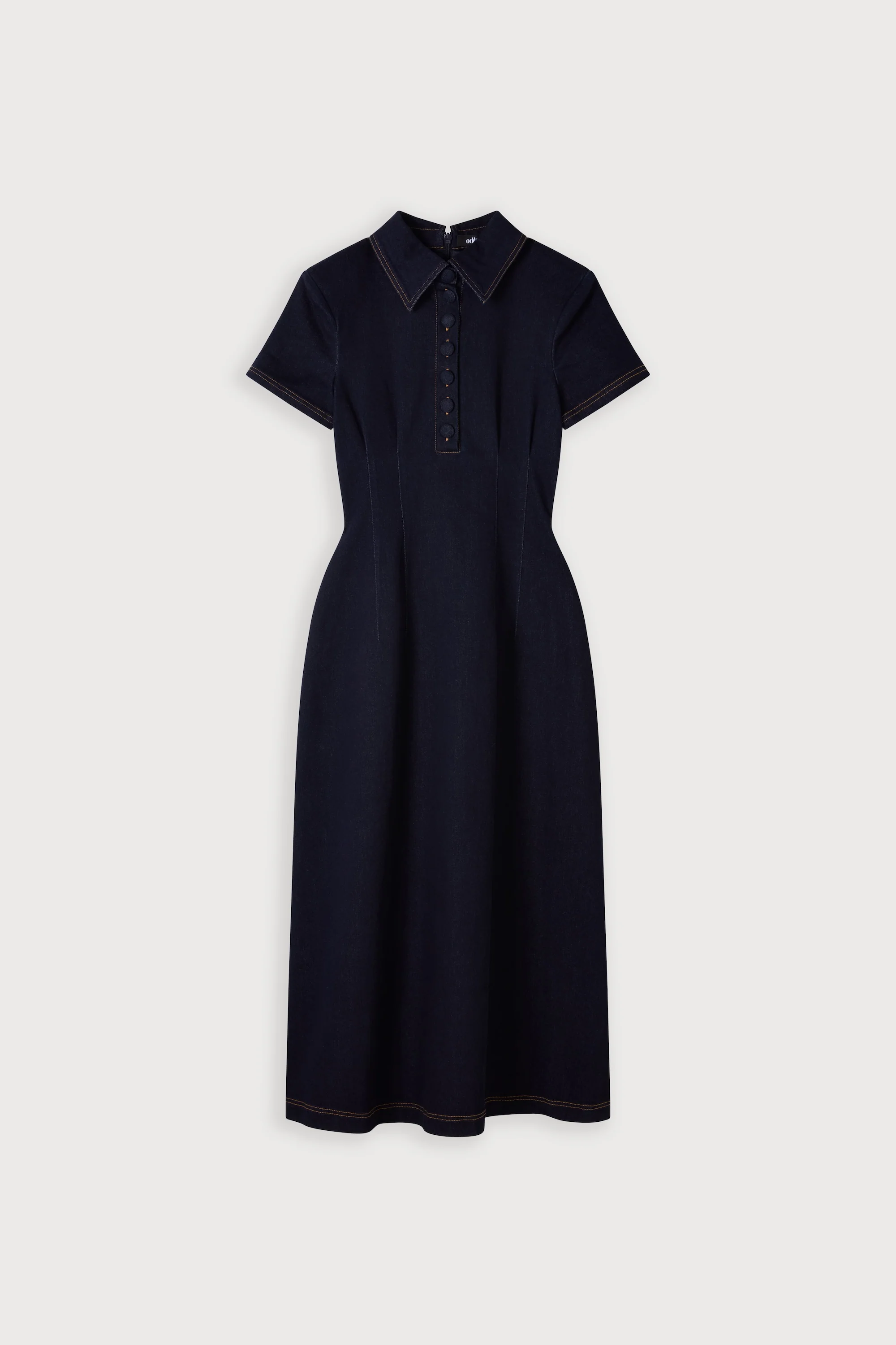 Cotton Mix Denim Collared Midi Dress - Image 6