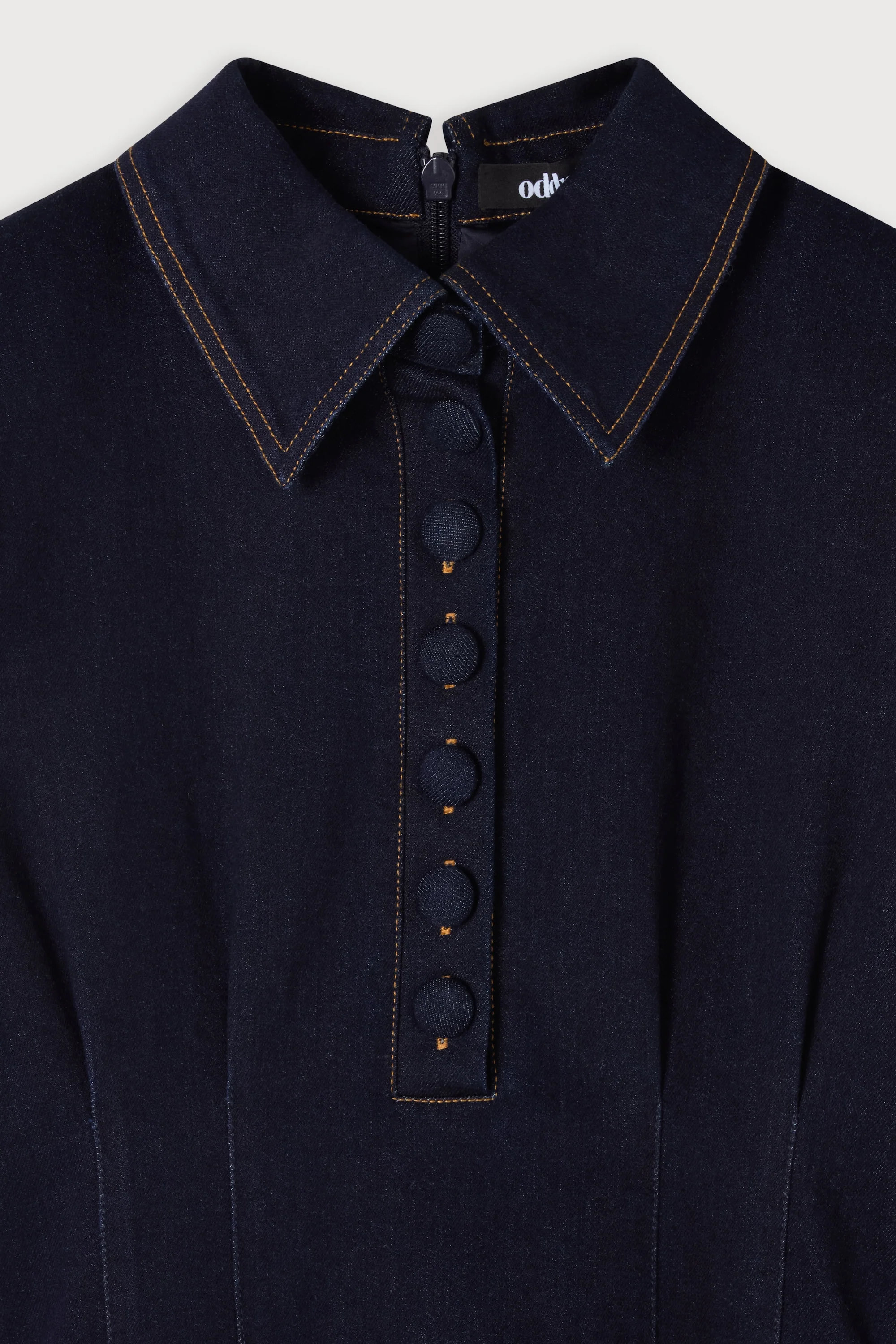 Cotton Mix Denim Collared Midi Dress - Image 7