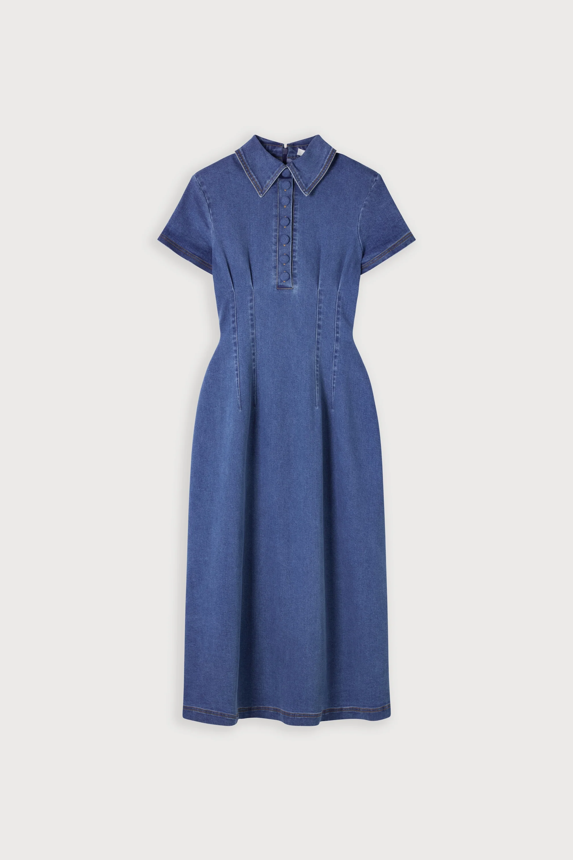Cotton Mix Denim Collared Midi Dress - Image 6