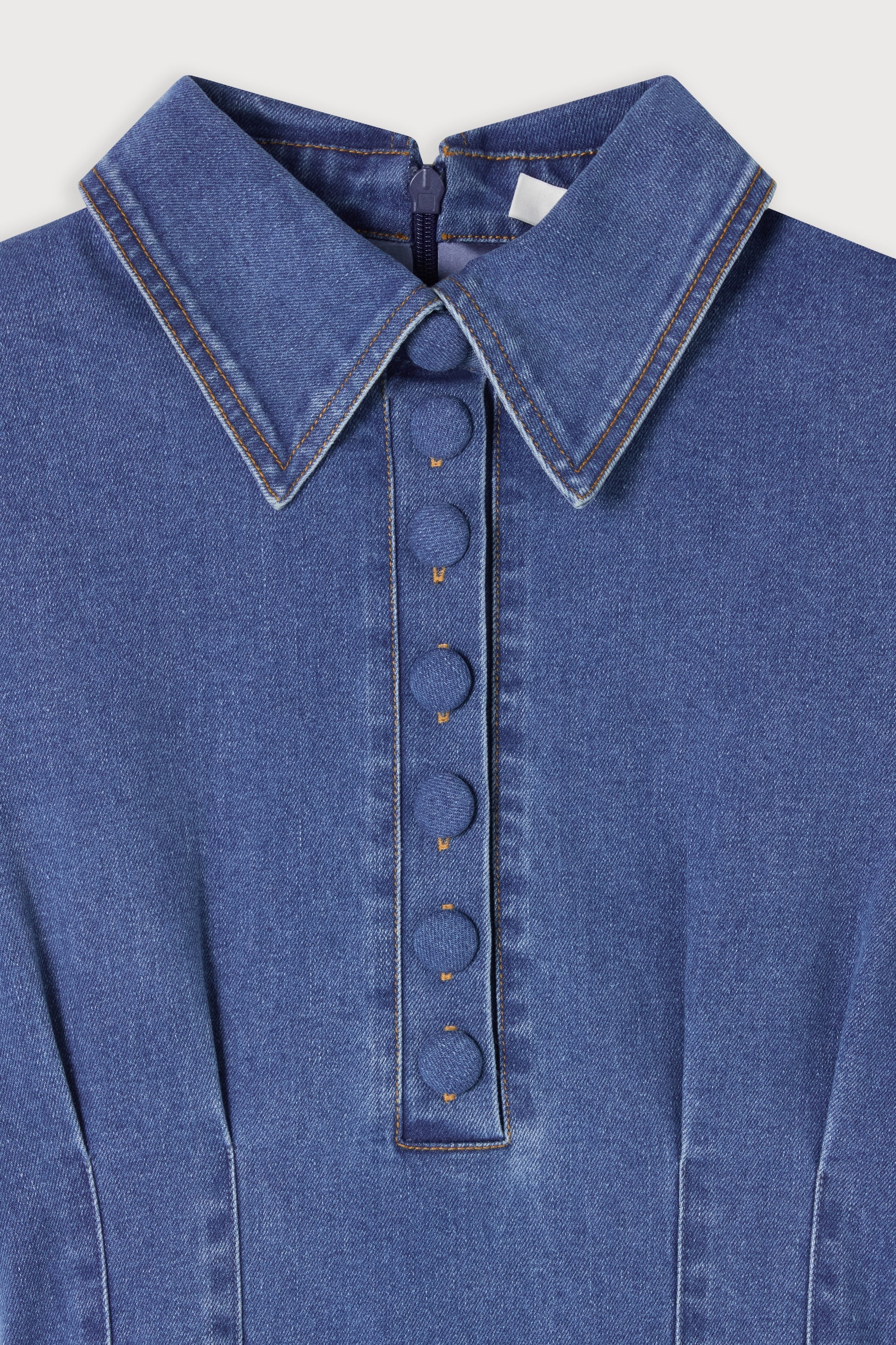 Cotton Mix Denim Collared Midi Dress - Image 7