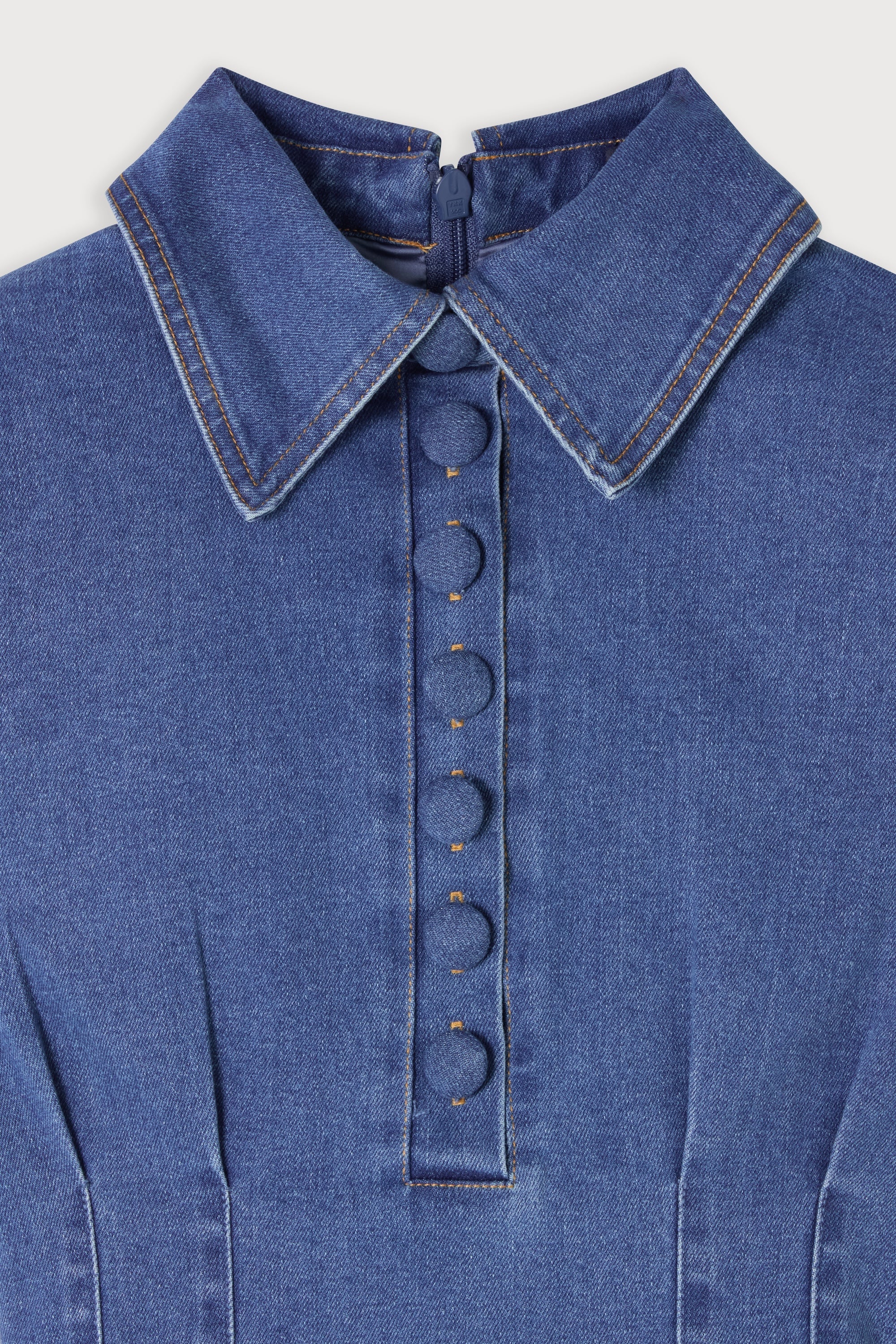 Cotton Mix Denim Collared Mini Dress - Image 7