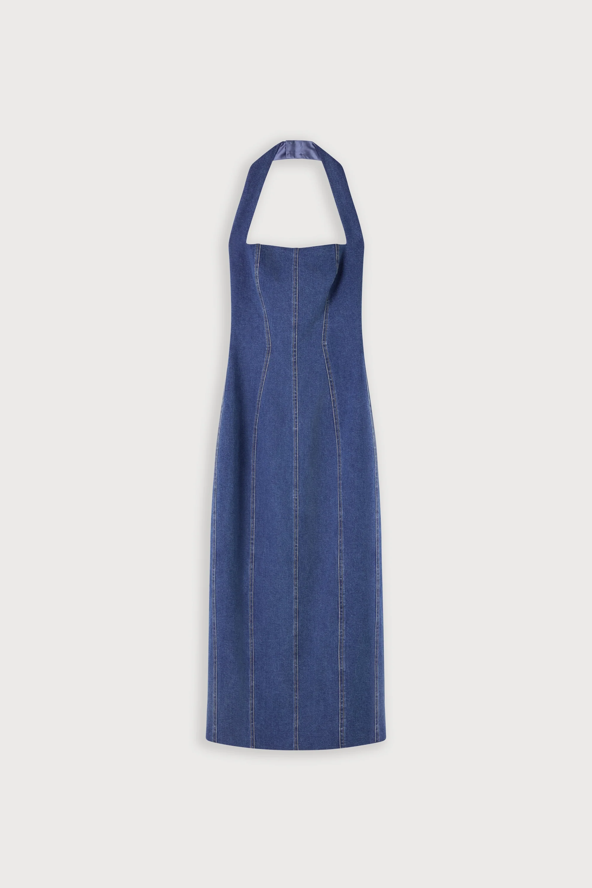 Cotton Mix Denim Halter Midi Dress - Image 6