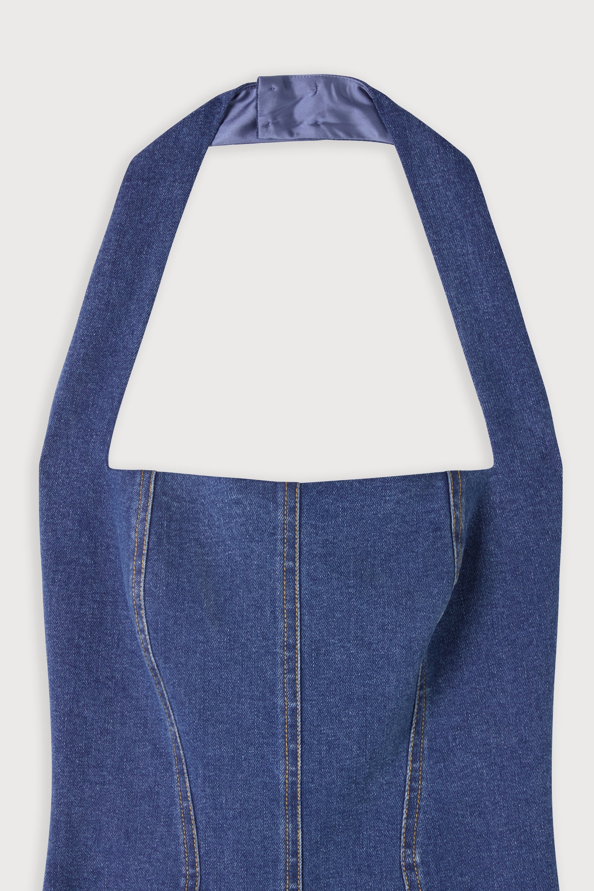 Cotton Mix Denim Halter Midi Dress - Image 7