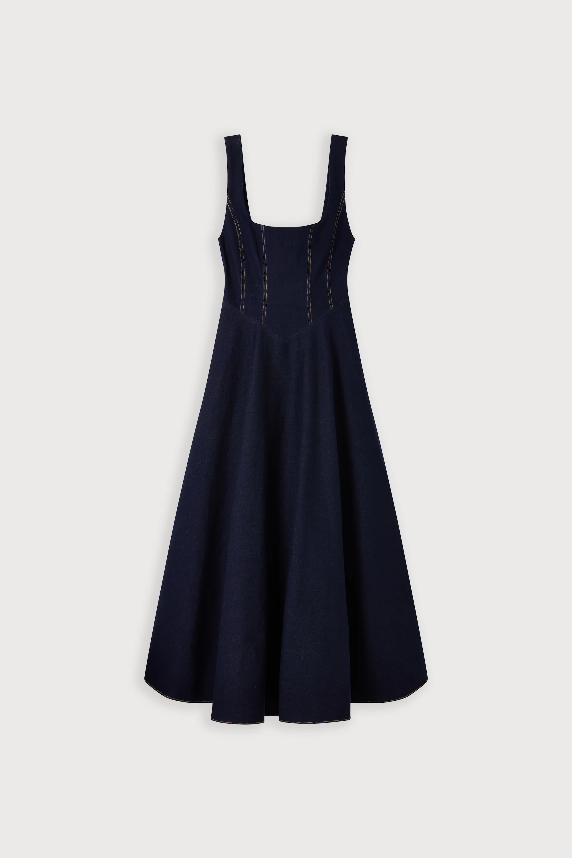Cotton Mix Denim Square Neck Midi Dress - Image 6