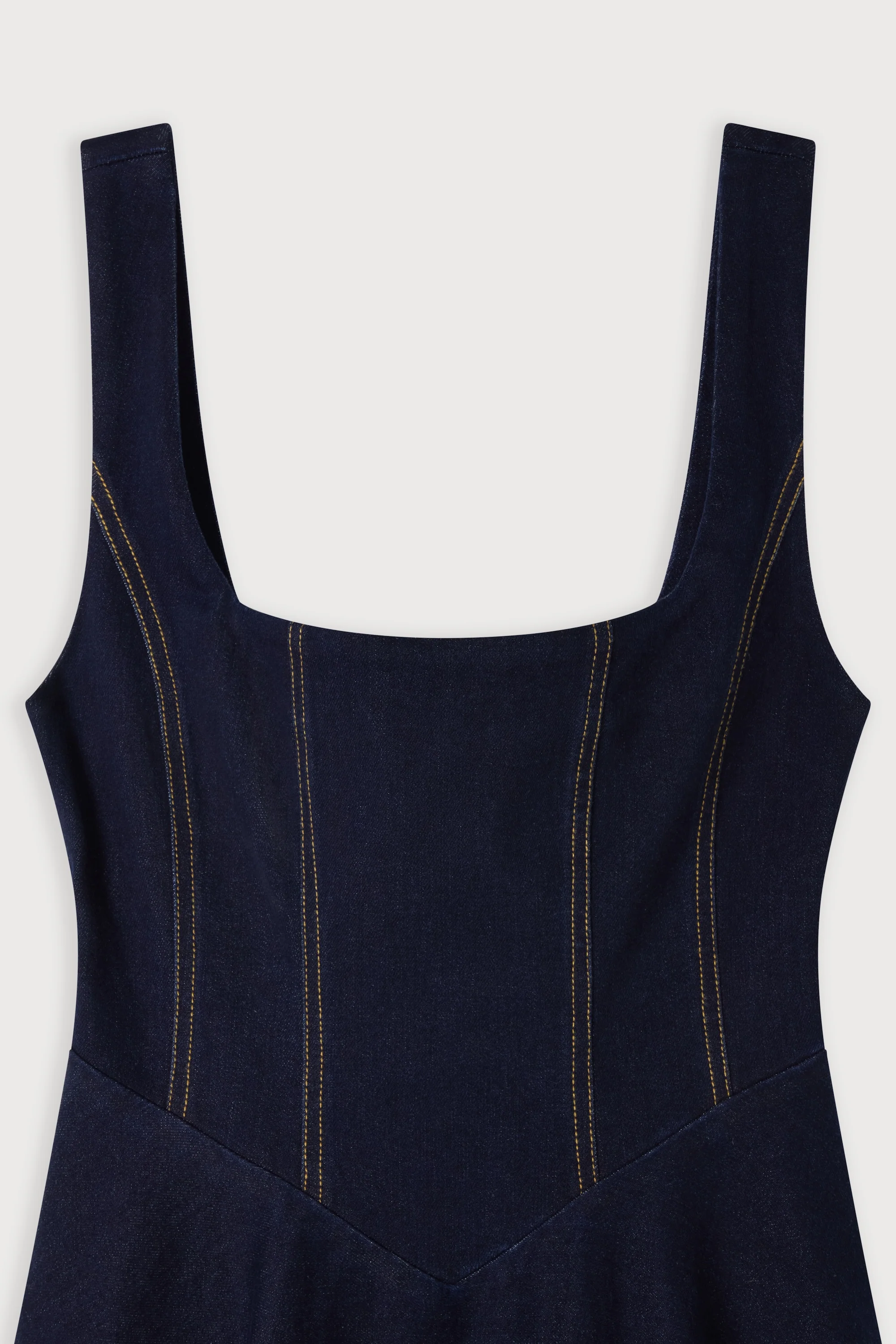 Cotton Mix Denim Square Neck Midi Dress - Image 7