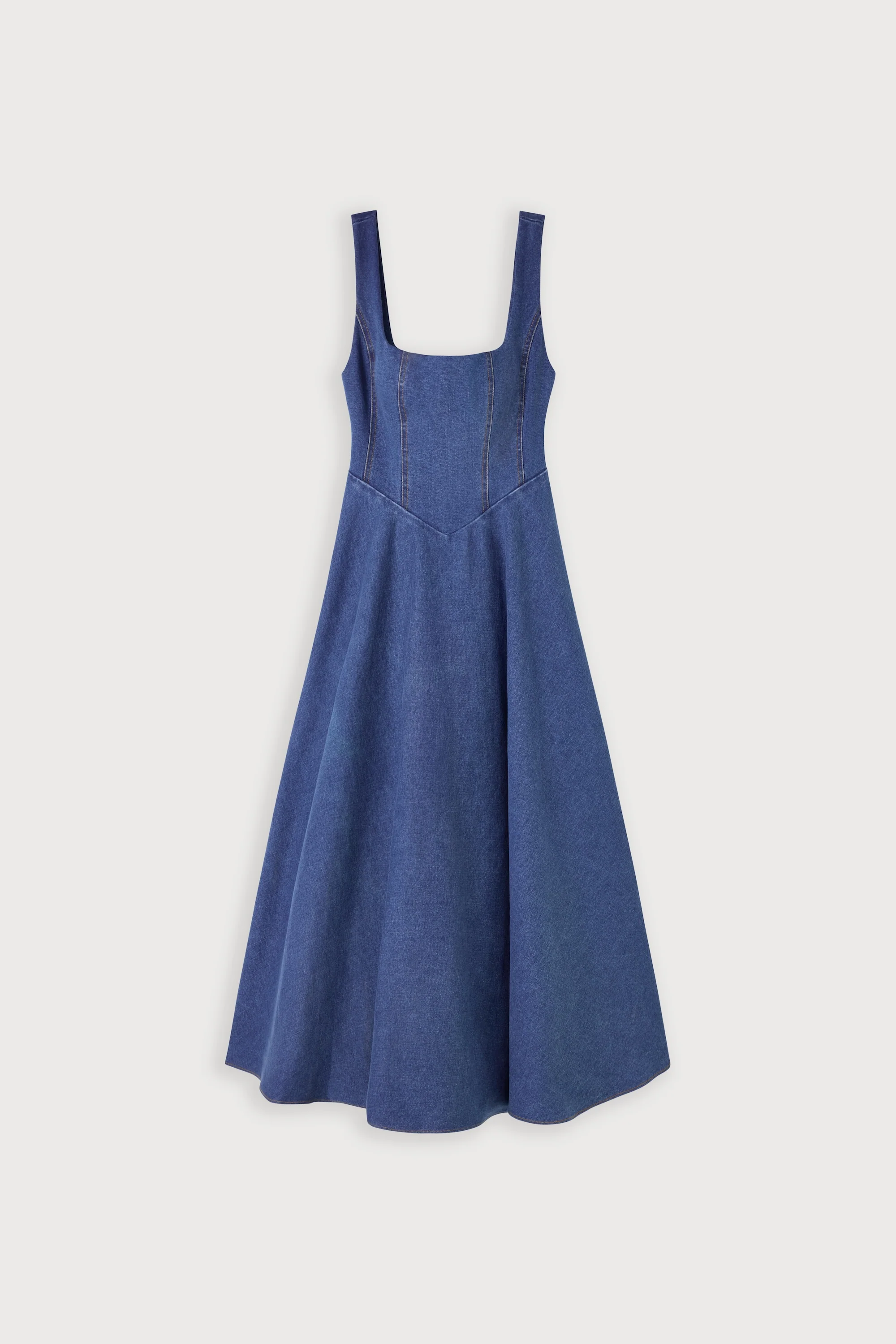 Cotton Mix Denim Square Neck Midi Dress - Image 6