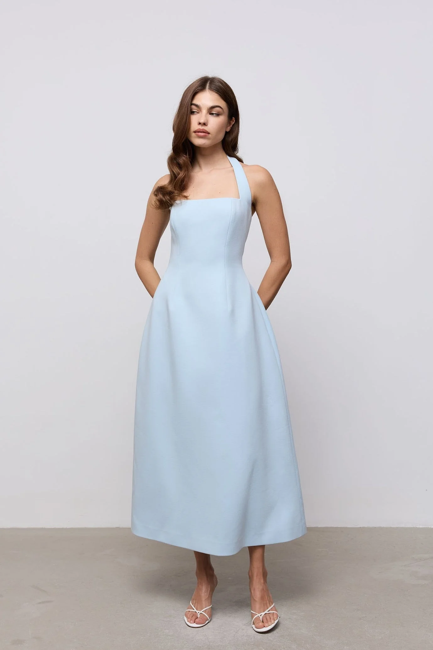 Cotton Mix Halter Midi Dress