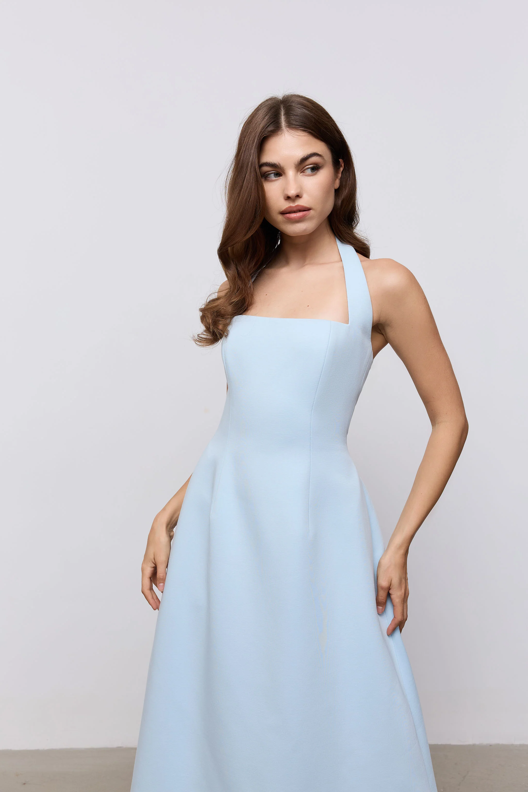 Cotton Mix Halter Midi Dress - Image 2