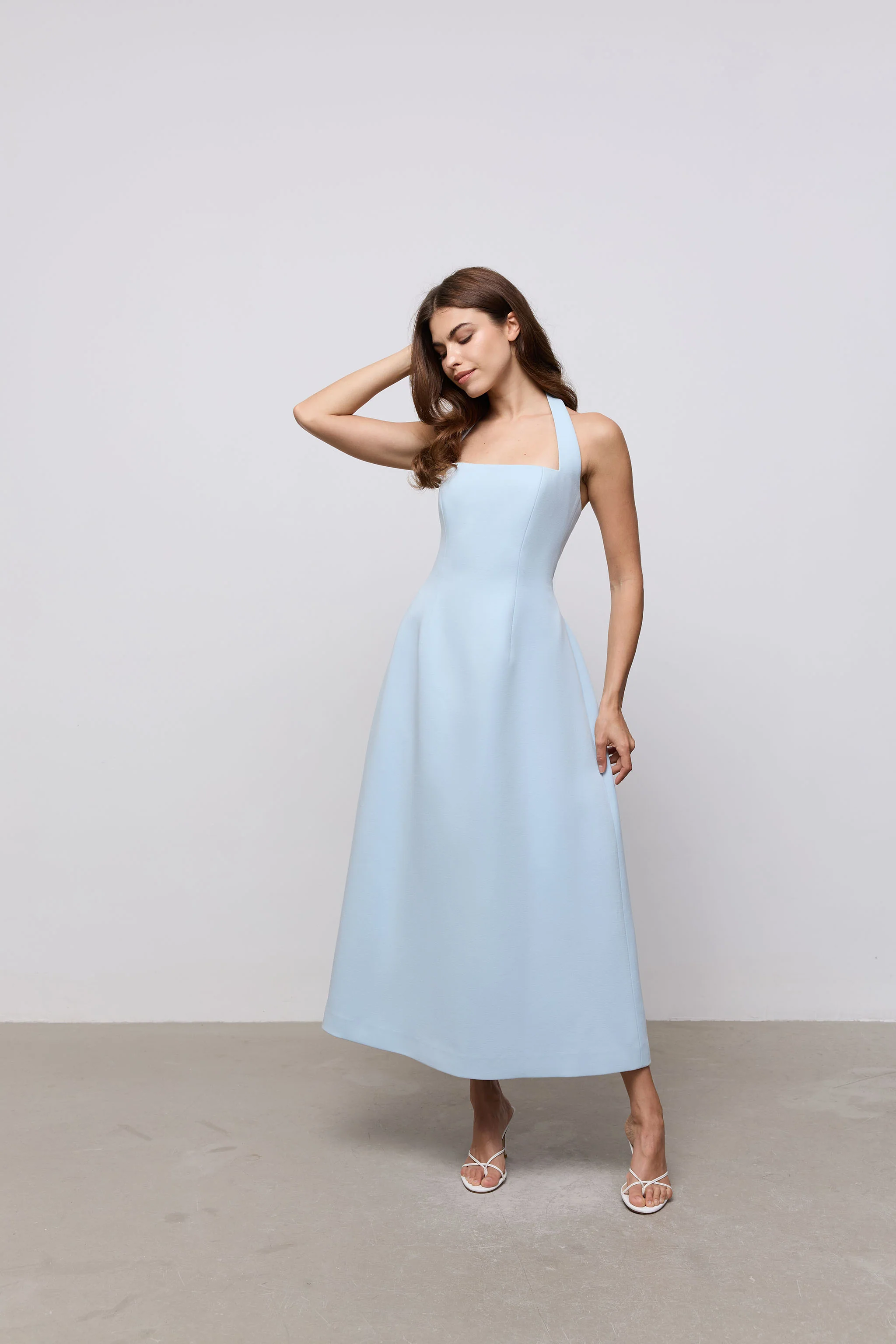 Cotton Mix Halter Midi Dress - Image 4