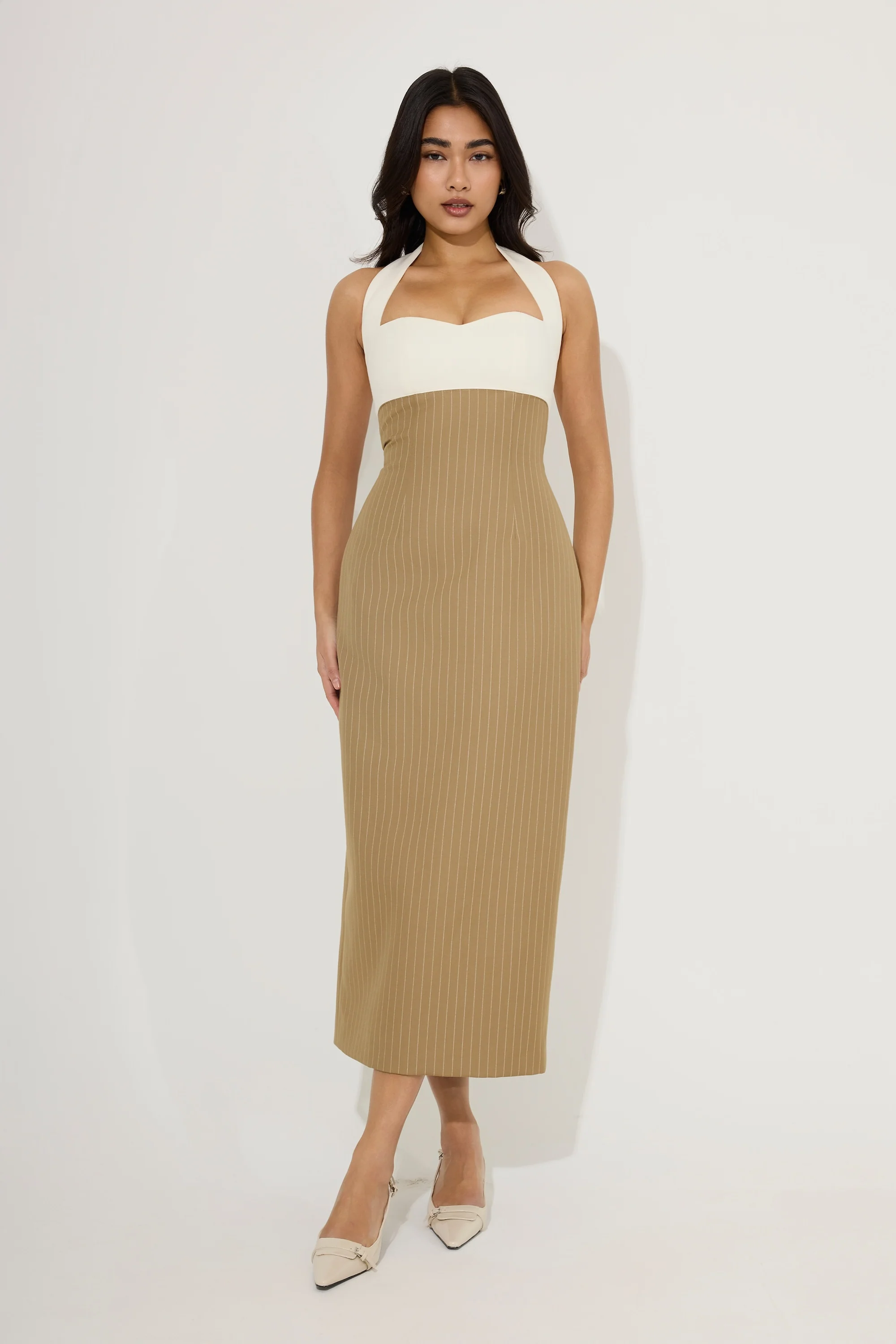 Cotton Mix Pinstripe Midi Dress