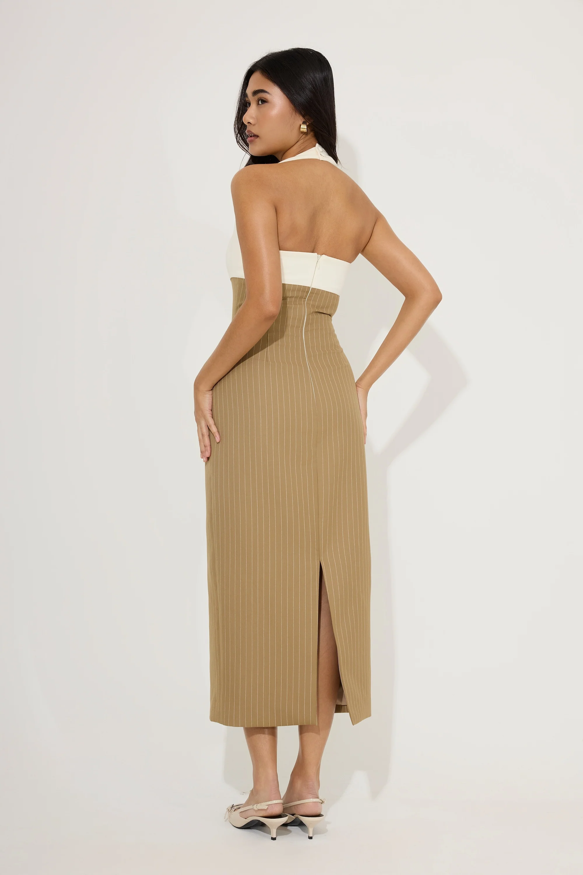 Cotton Mix Pinstripe Midi Dress - Image 4