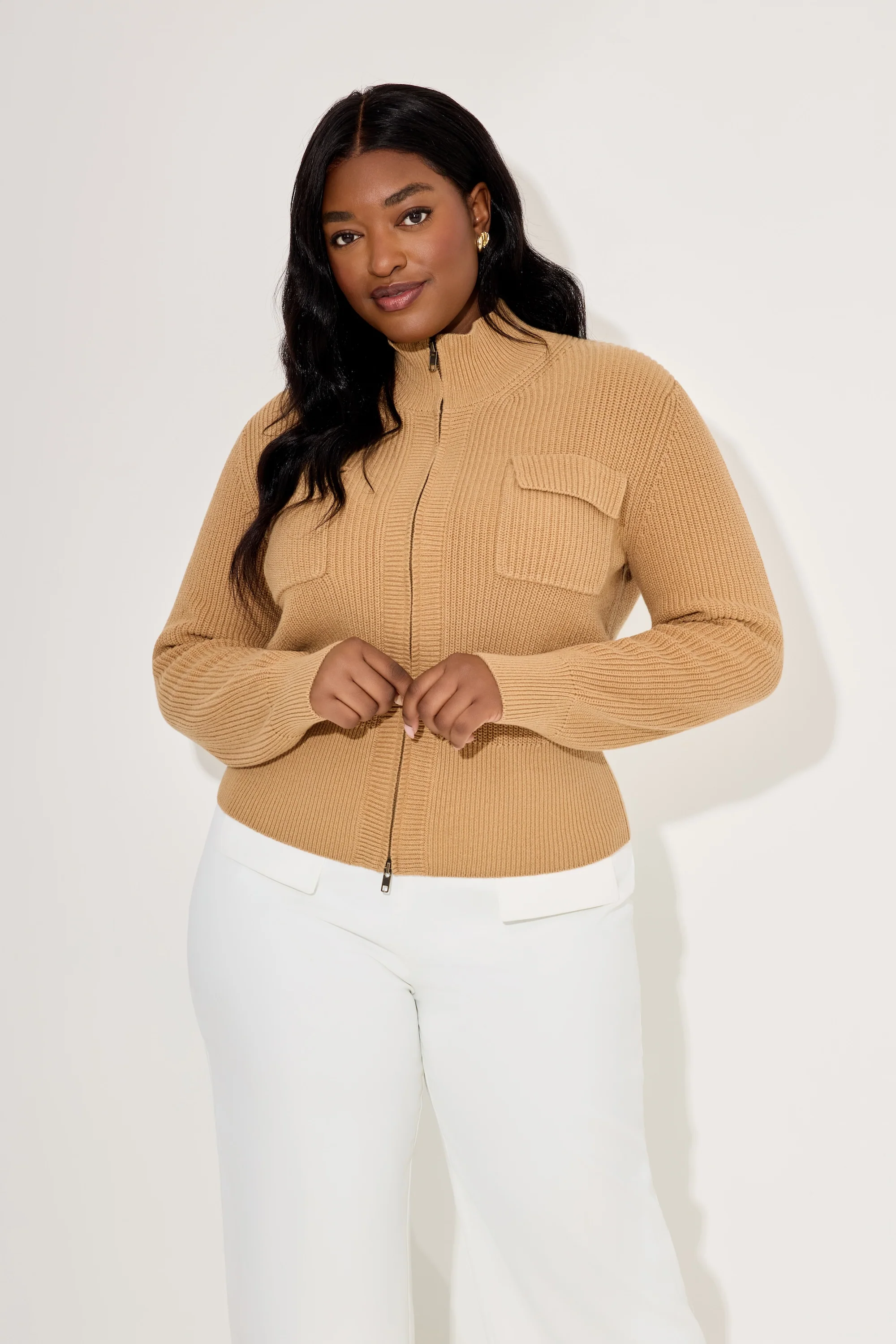 Cotton Zip Detail Cardigan - Image 5
