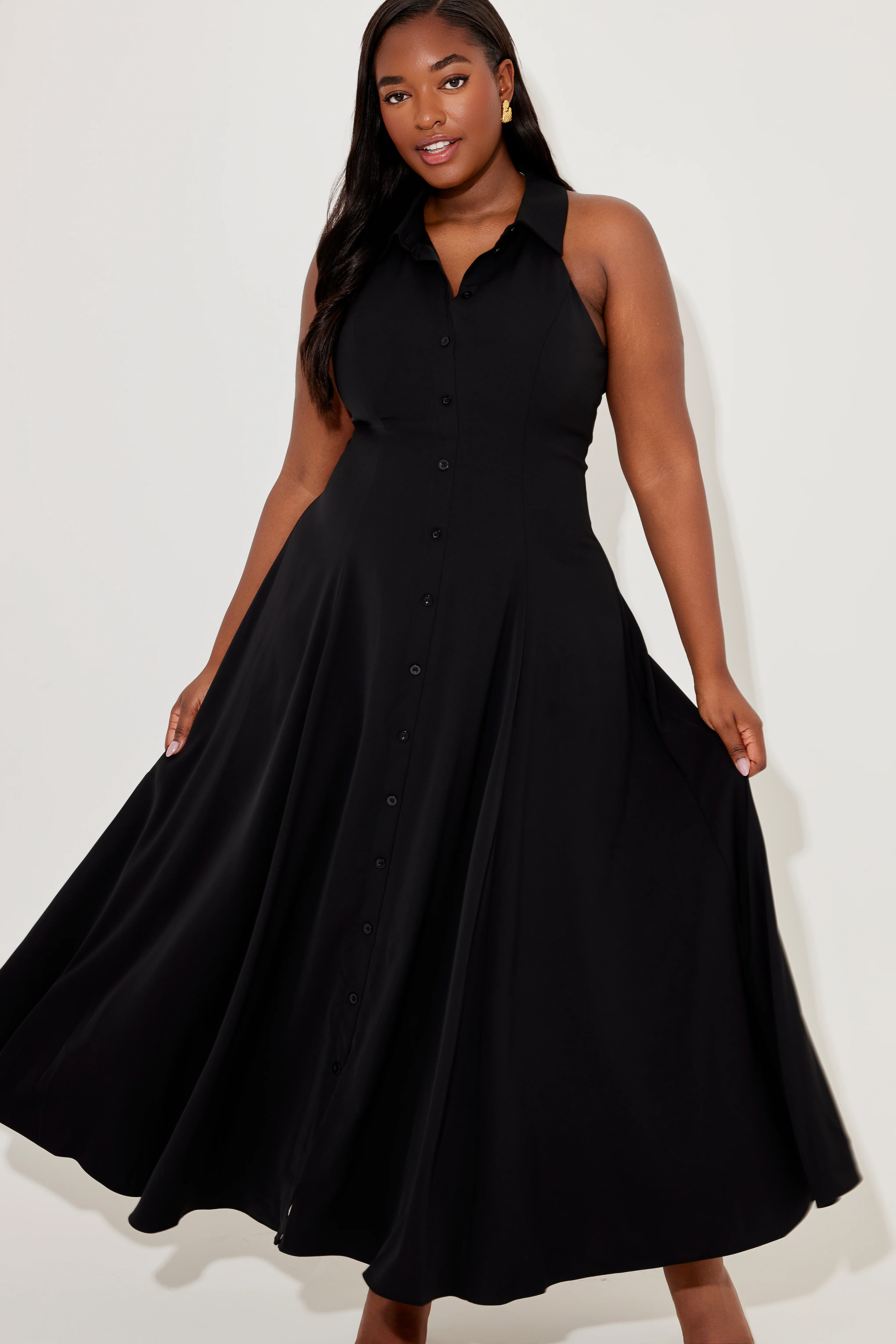 Flowy Collar Maxi Dress - Image 5