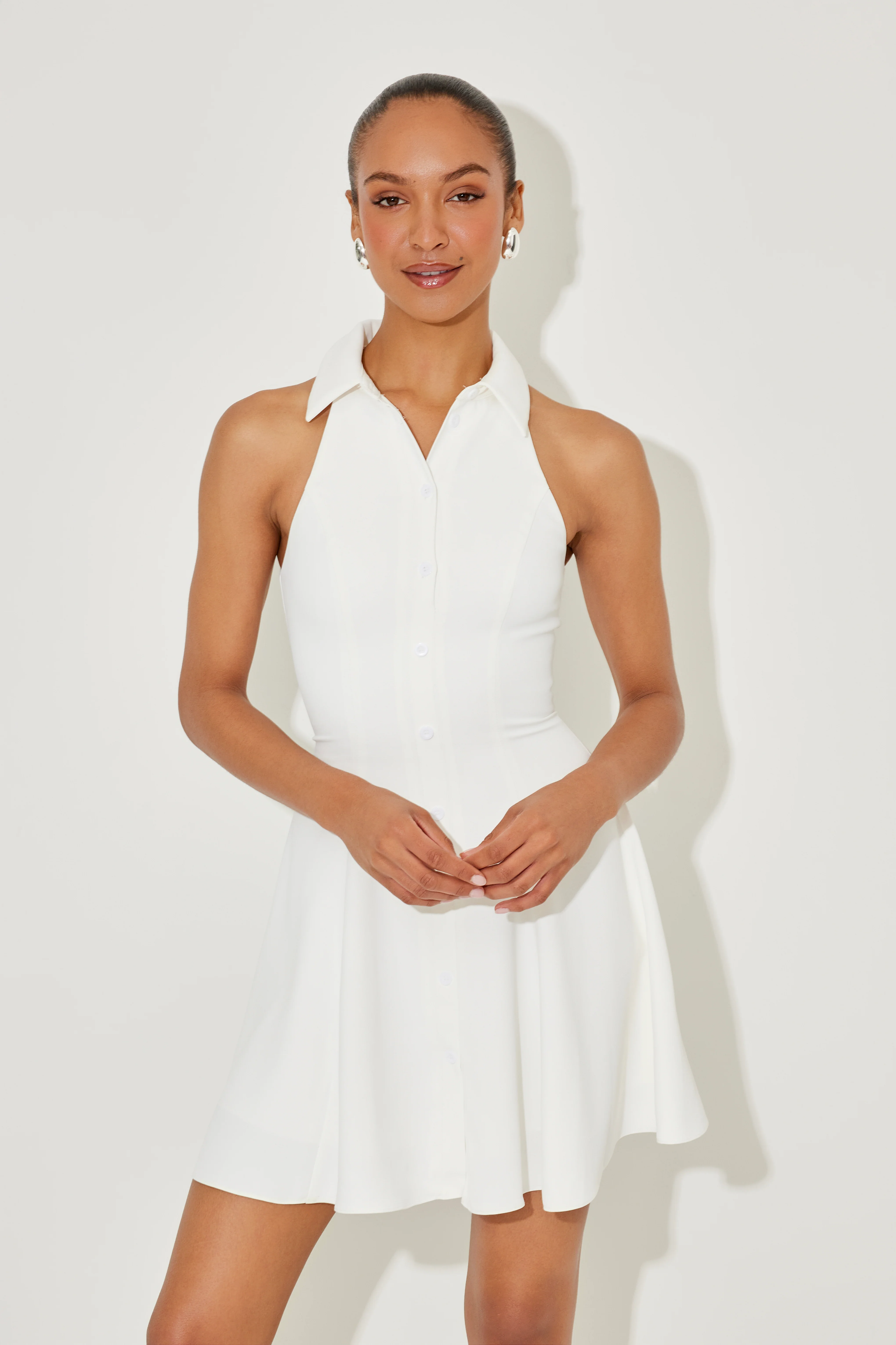 Flowy Collared Mini Dress - Image 5