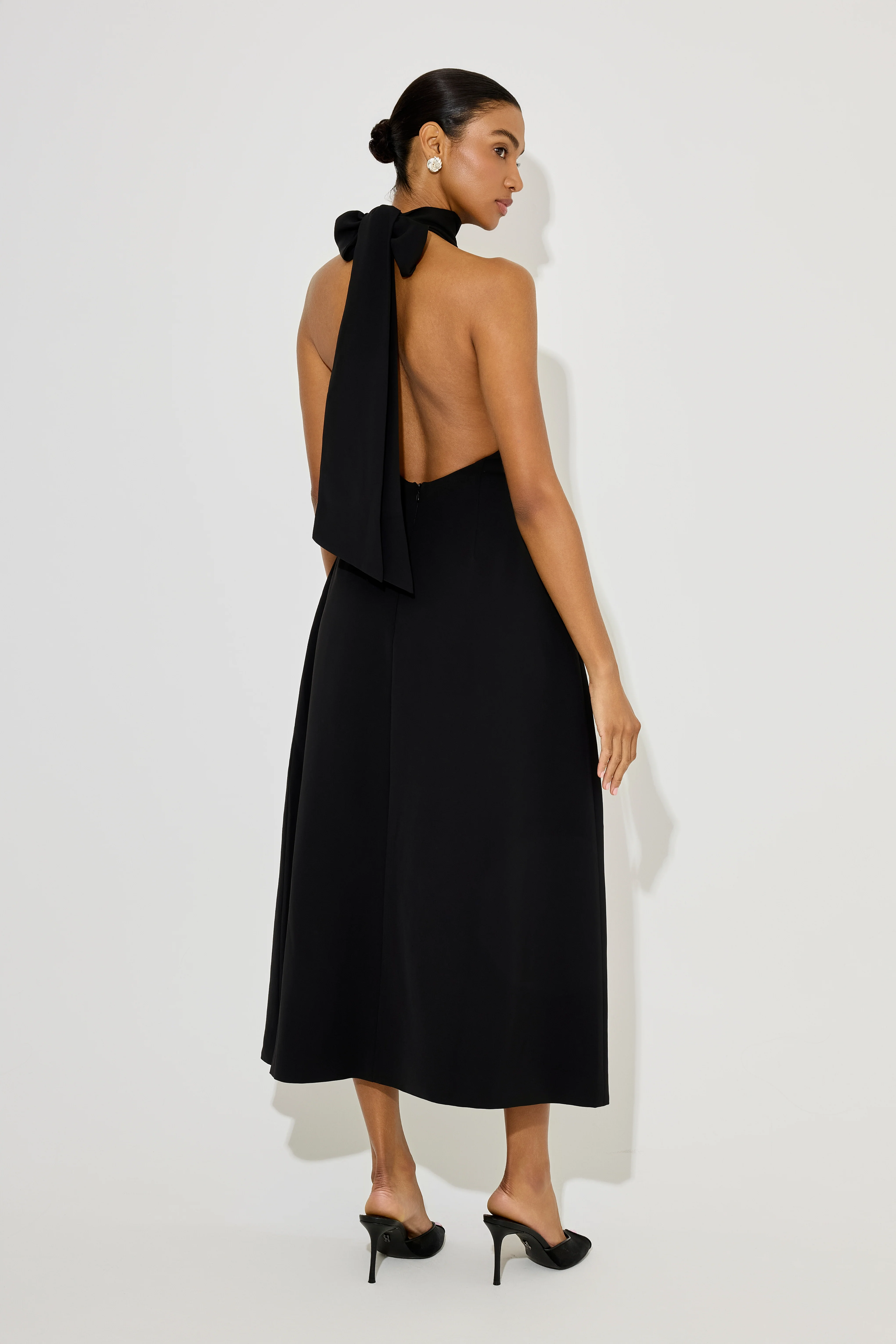 Tie Neck Volume Skirt Midi Dress - Image 5