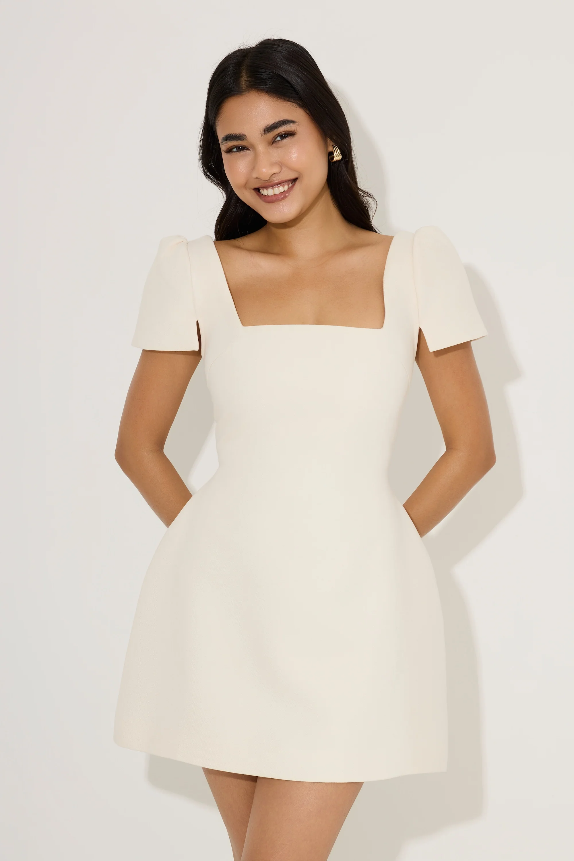 Linen Mix Square Neck Mini Dress
