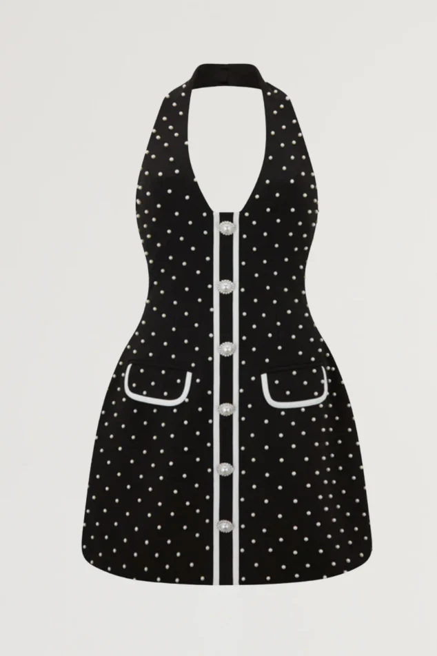 Pearl Polka Dot Mini Dress - Image 6