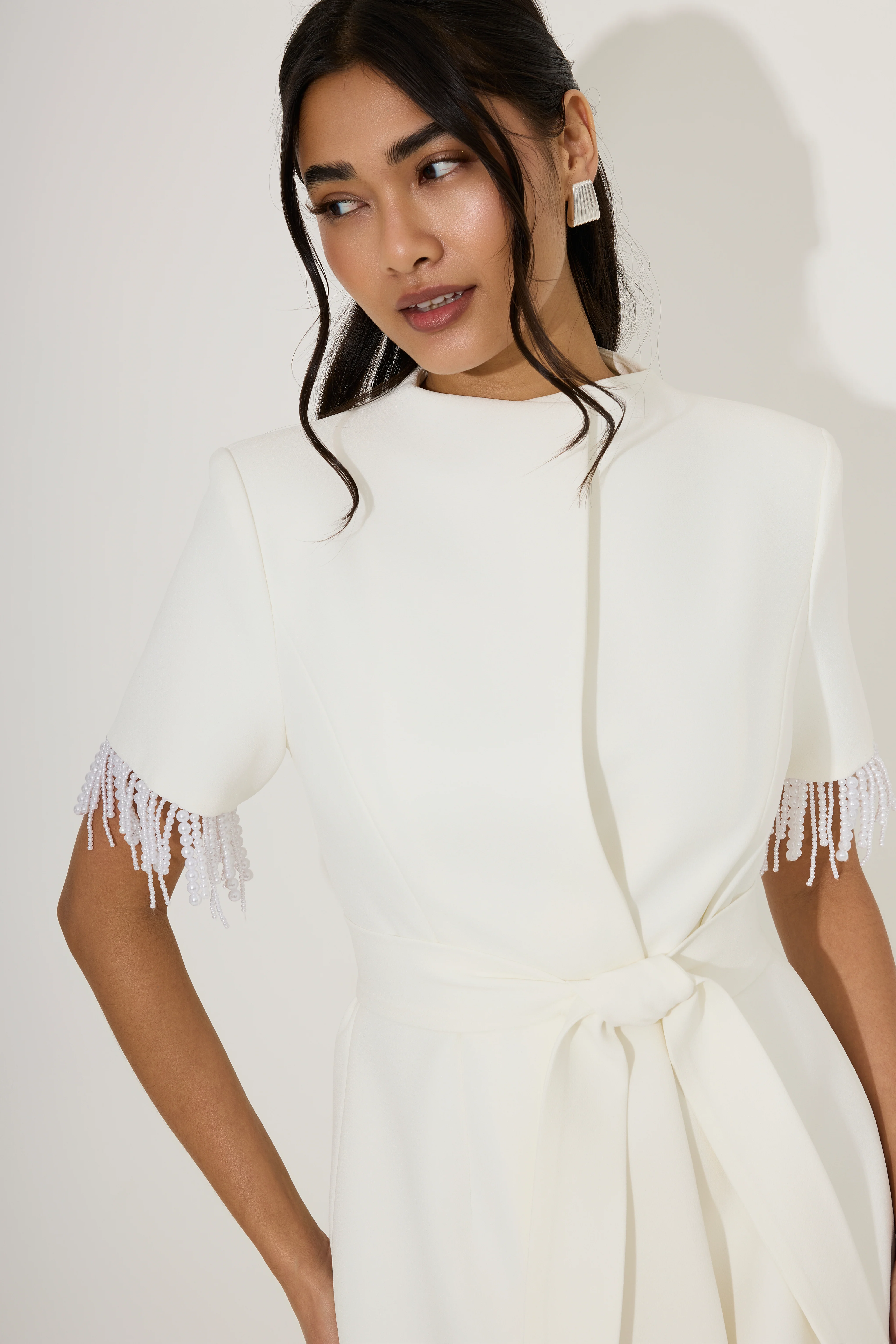 Pearl Trim Wrap Dress - Image 3