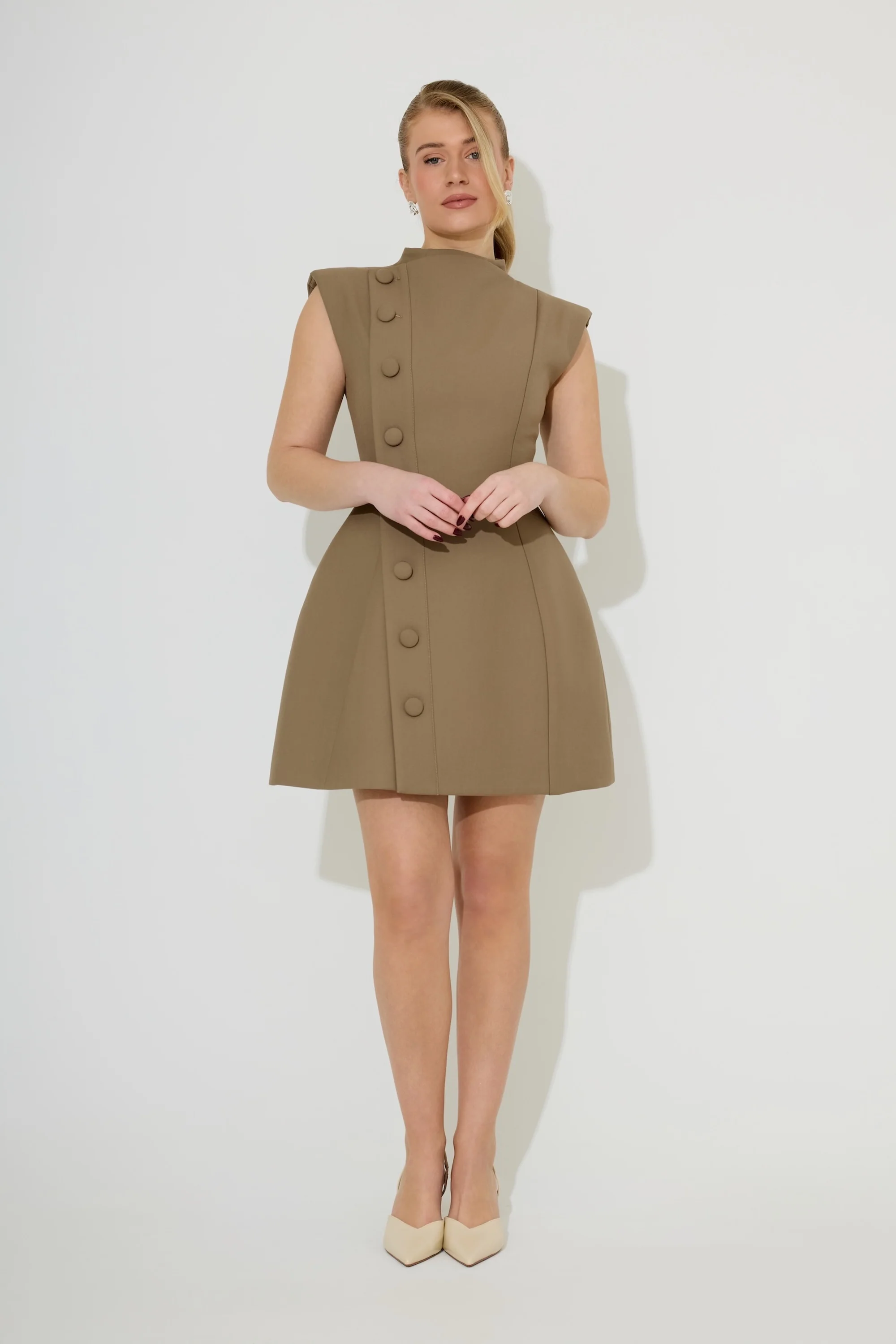 Sleeveless Button Detail Mini Dress - Image 3